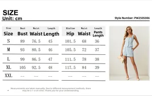 Detailed size guide table for women's square neck sleeveless top and shorts set in light blue