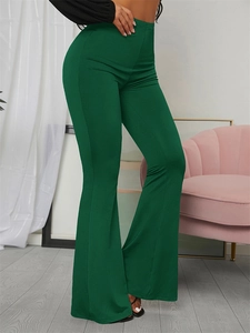 Pantalones de yoga acampanados de cintura alta para mujer en verde oscuro de corte recto
