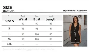 Size guide for the V-neck sleeveless button-down dress with floral embroidery detail
