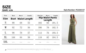 Guide des tailles détaillé pour l'ensemble 2 pièces haut sans manches et pantalon