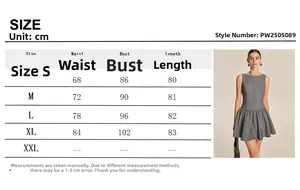 Größentabelle für das ärmellose Damen A-Linien Minikleid in verschiedenen Größen
