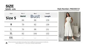 Size guide table for the solid sleeveless belted dress with pearl buttons and side split