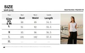 Size chart showing bust, waist, and length measurements for textured pleated tank top