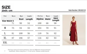 Size chart for sleeveless top and maxi skirt set with measurements in centimeters