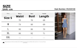 Tableau des tailles pour robe en jean dos nu avec mesures de taille, buste et longueur