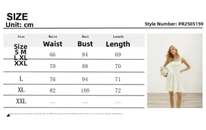 Tableau des tailles pour mini robe française montrant buste et taille du S au XL