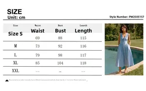 Detailed size guide table for women V-neck maxi dress with S-XXL measurements in cm