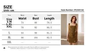 Size chart and measurement guide for the olive green floral sleeveless mini dress