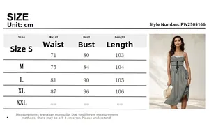 Guide des tailles S-XXL pour robe longue trapèze à carreaux avec épaules nues