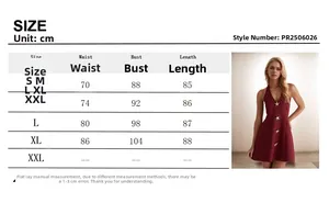 Detailed size chart for the starfish applique sleeveless halter mini dress in wine red