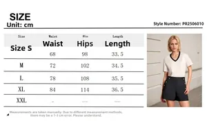 Tableau des tailles pour shorts droits femme avec boutons dorés et mesures précises