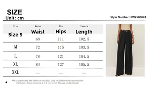 Detailed size chart for high waist straight leg trousers showing S to XXL dimensions