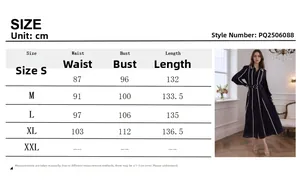 Size chart for high waist long-sleeve shirt dress with belt and stripe details