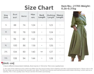 Gedetailleerde maattabel voor strapless damesjurk met afmetingen in cm en model in legergroen