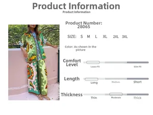Detail view of two-piece set featuring tropical floral print and product size specifications