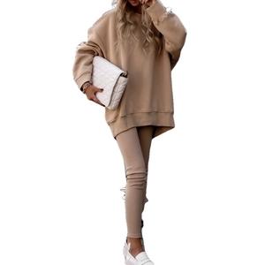 Women's khaki oversized sweatshirt and leggings two-piece set for a stylish casual look
