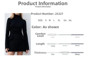Detail of elegant slim fit long sleeve black dress showing size chart from S to 3XL