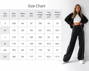Detaillierte Größentabelle für Damen Kapuzenpullover und Sporthosen-Set in S bis 3XL