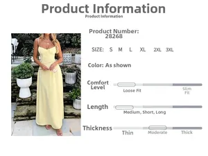 Detailed size chart for the elegant yellow A-line maxi dress with waist drawstring