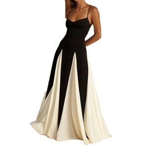 Elegant backless slim-fit maxi dress with black and white contrast evening party design