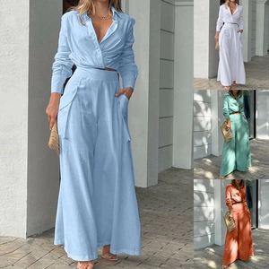 Detailed view of high-waist wide-leg pants with large pockets in various pastel colors