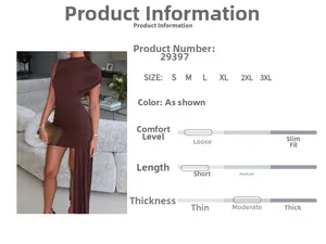 Detail of ruched slim-fit sleeveless dress in dark brown with size chart information