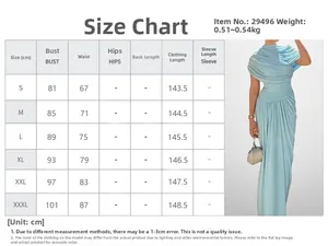 Size chart for elegant solid color ruched dress showing measurements from S to XXXL