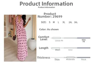 Size chart for pink polka dot halter dress with V-neck detail from S to 3XL