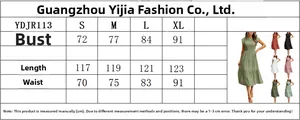 Size chart for tiered ruffle sleeve dress detailing chest, length and waist in centimeters