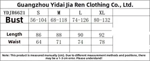 Size chart table for sleeveless square neck backless dress showing bust waist and length