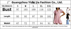 Tabella taglie per vestito in pizzo con scollo a V e misure dettagliate da S a XXL