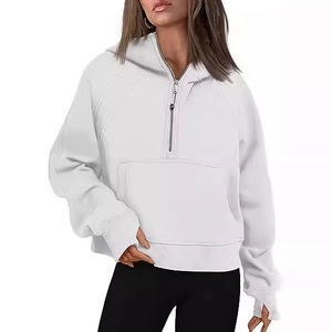 LULU style half-zip oversized hoodie with thumbholes and front kangaroo pocket