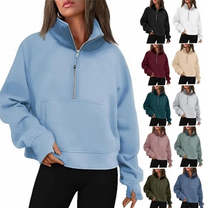 Dames fleece hoodie met halve rits, duimgaten en keuze uit elf verschillende kleuren