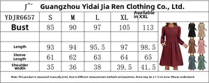 Guide des tailles détaillé pour la robe trapèze en tricot à manches longues et col rond