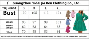 Tabella taglie per abito a maniche lunghe con ricamo a occhielli e scollo a V S-XL