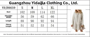Detailed size chart for long sleeve dress with measurements for bust and length
