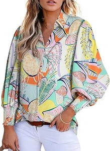 Detailed view of bohemian floral print long sleeve shirt with elegant lantern sleeves