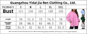 Detailed size chart for oversized crewneck sweatshirts showing S to XXL dimensions