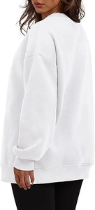Detailed back view of a white oversized crewneck sweatshirt with dropped shoulders