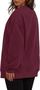 Rear view of burgundy oversized crewneck sweatshirt with dropped shoulders and ribbed cuffs