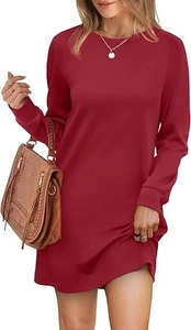 Detailed view of long sleeve burgundy tunic dress featuring back pleated pocket design
