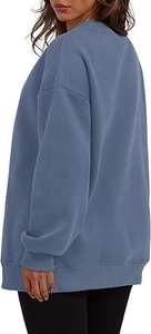 Oversized round neck sweatshirt in Morandi blue with ribbed cuffs and loose drop shoulders