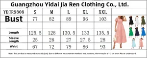 Detailed size guide for square neck puff sleeve mesh dress with full body measurements