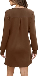 Detailed back view of brown long sleeve dress featuring stylish pleat design and soft fabric