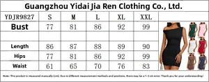 Size guide table for off-shoulder sleeveless ruched bodycon dress with measurements