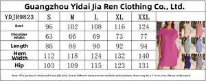 Tabella taglie dettagliata per vestito tinta unita a girocollo con maniche corte S-XXL