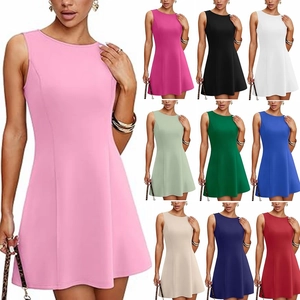 Robe Mini Sans Manches Col Rond Ligne A pour Femmes Coupe Ajustée Couleur Unie Polyester Robe Skater pour Club Fête Décontractée Quotidienne