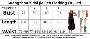 Size chart showing bust and length measurements for the halter neck high waist dress