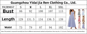 Size chart for square neck gingham maxi dress with spaghetti straps and ruched details