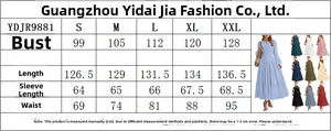 Guide des tailles détaillé pour robe longue à manches longues et col en V S-XXL